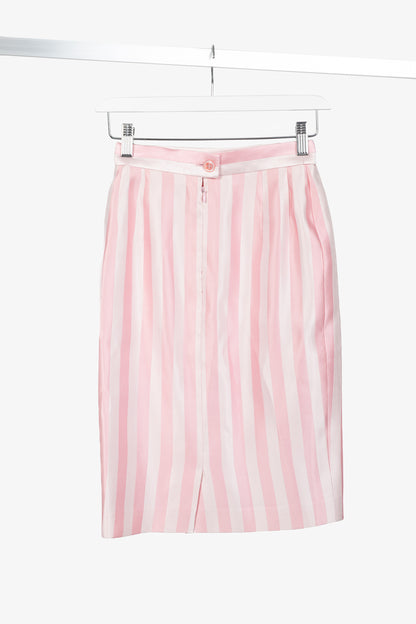 Escada Couture Pink-Striped Silk-Satin Pencil Skirt
