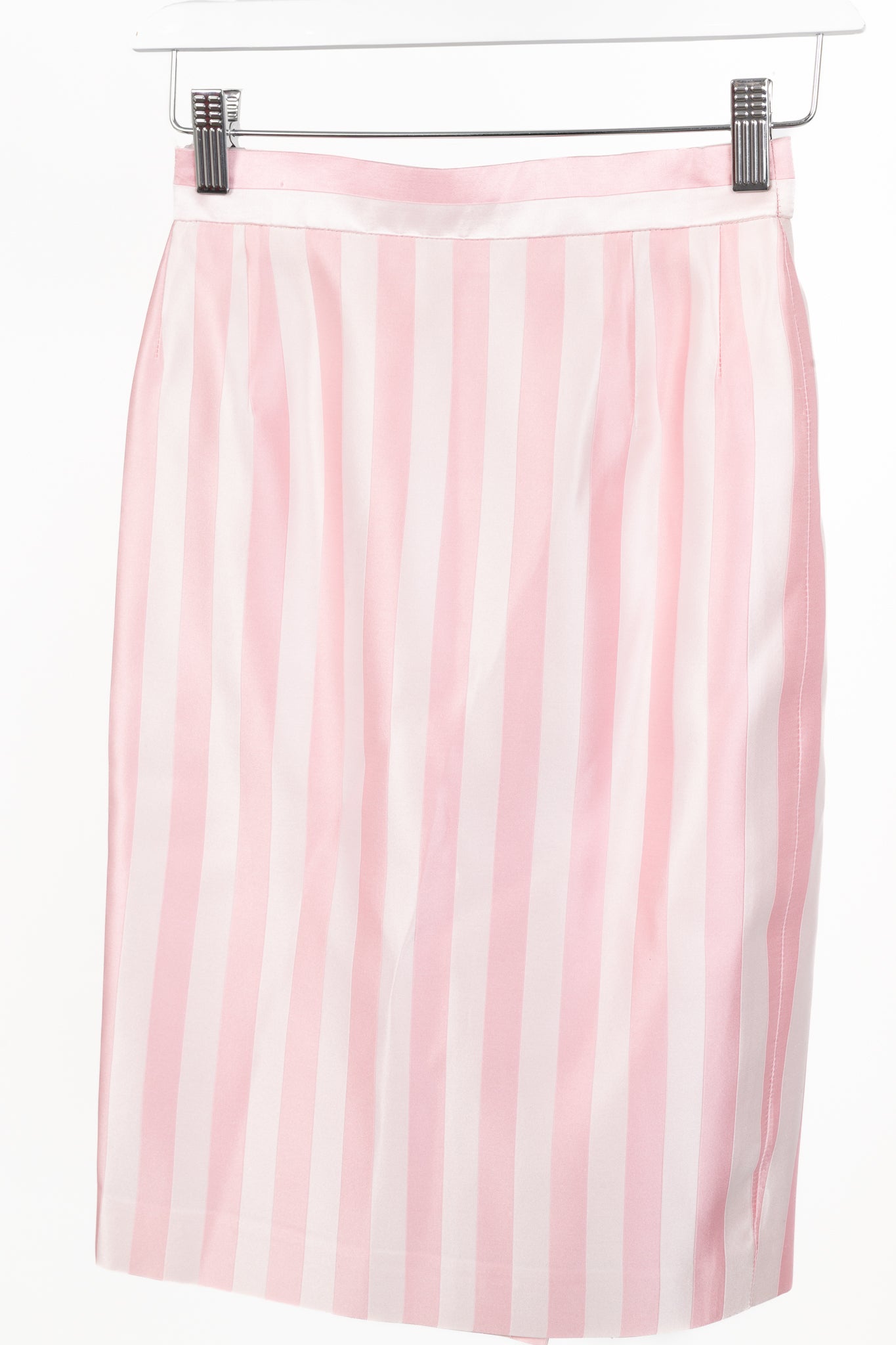 Escada Couture Pink-Striped Silk-Satin Pencil Skirt