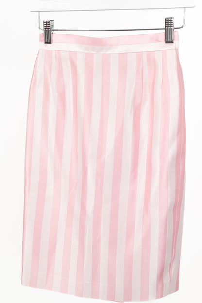 Escada Couture Pink-Striped Silk-Satin Pencil Skirt