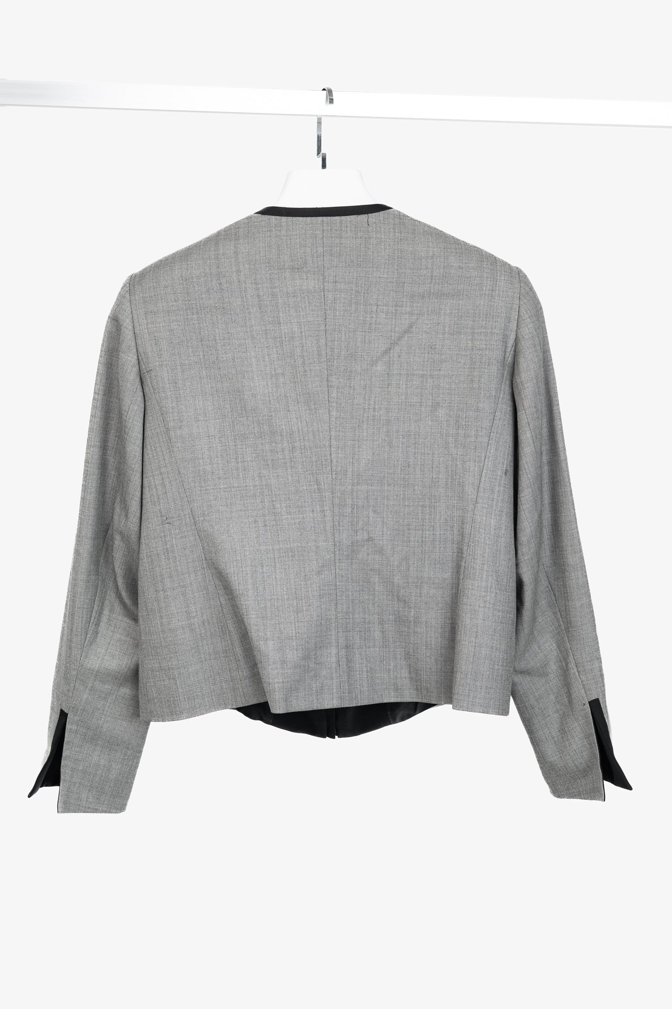 Escada Grey Wool Contrast-Piping Zip Blazer