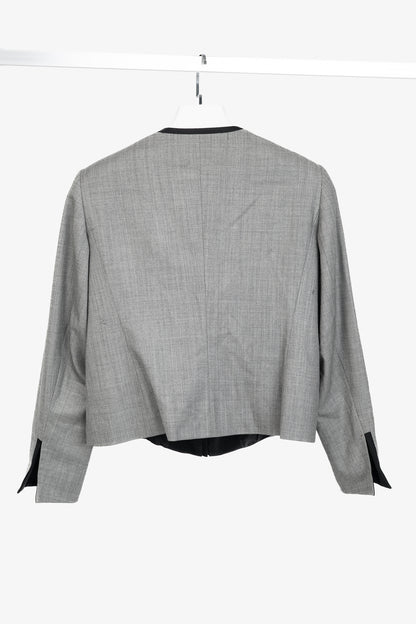 Escada Grey Wool Contrast-Piping Zip Blazer