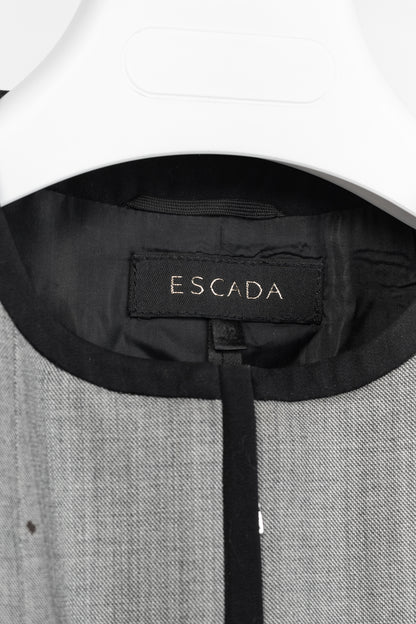 Escada Grey Wool Contrast-Piping Zip Blazer