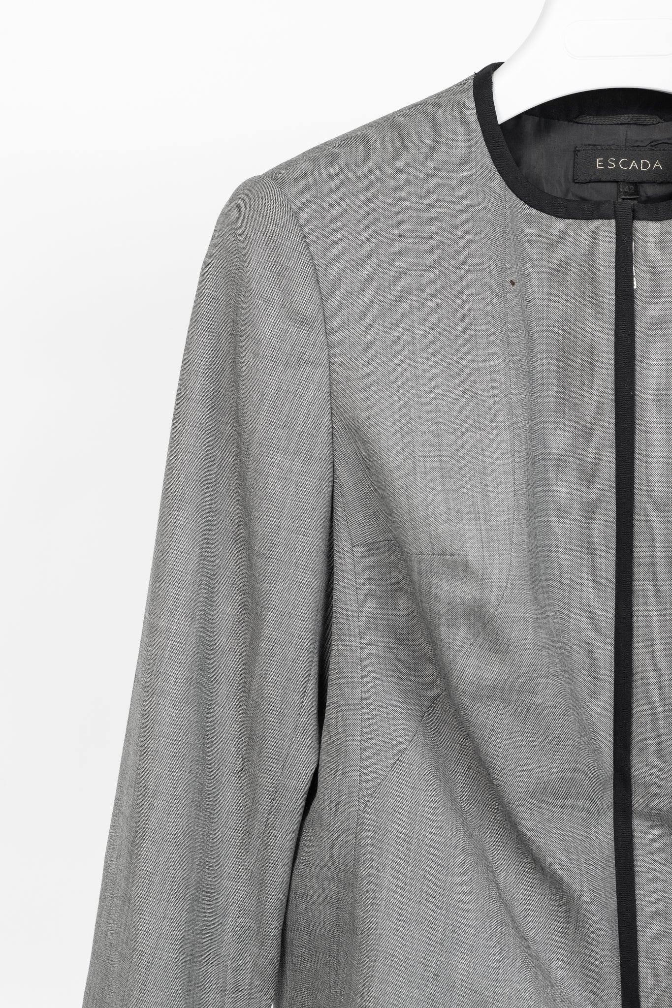 Escada Grey Wool Contrast-Piping Zip Blazer