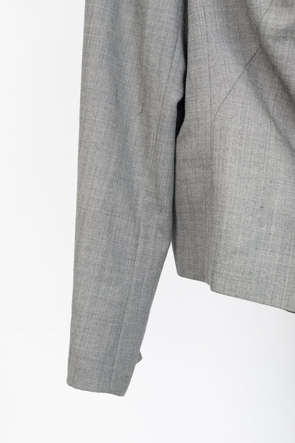 Escada Grey Wool Contrast-Piping Zip Blazer