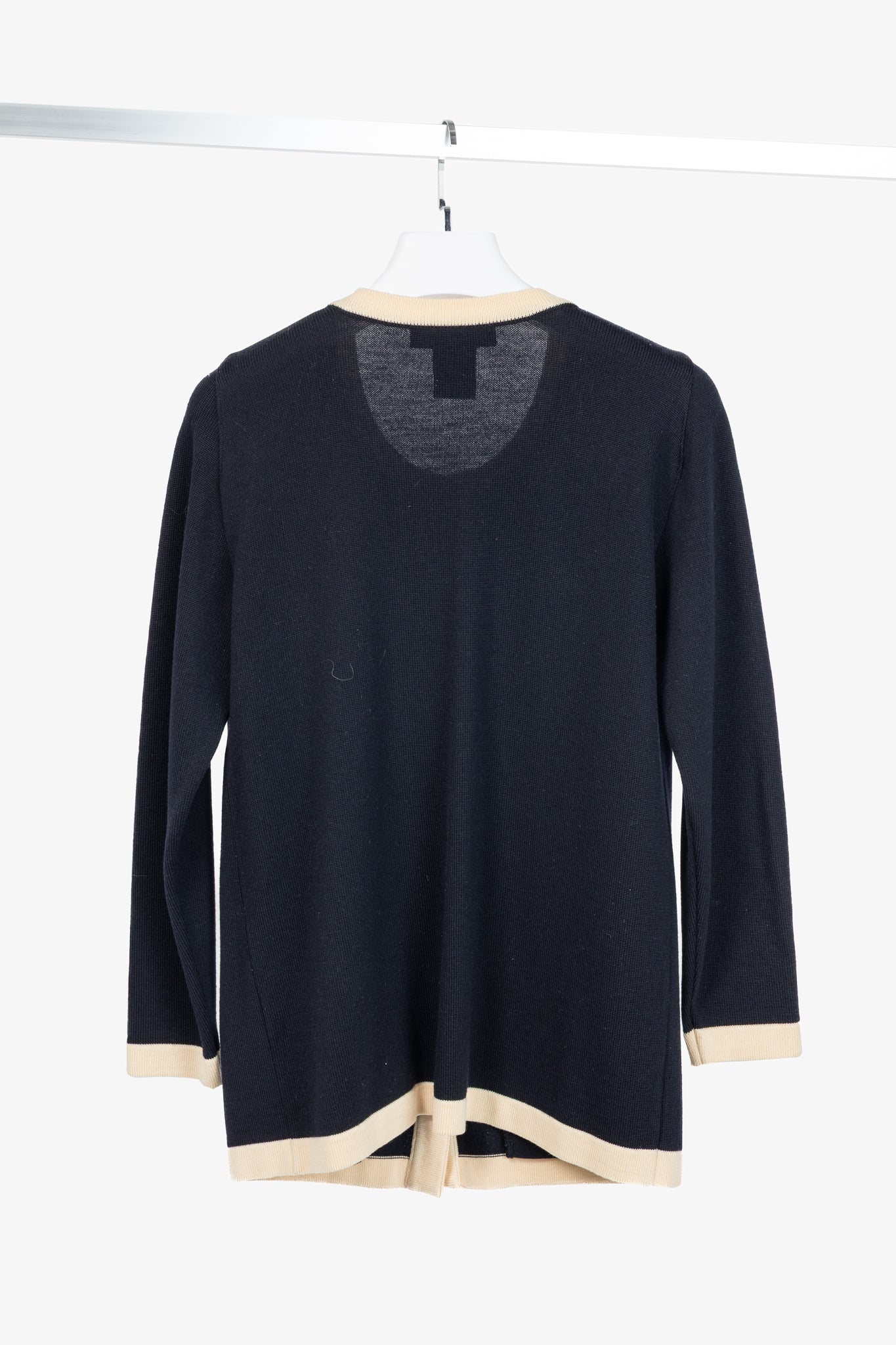 Escada by Margaretha Ley Navy Wool-Knit Bow Button Cardigan
