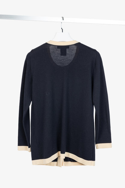 Escada by Margaretha Ley Navy Wool-Knit Bow Button Cardigan
