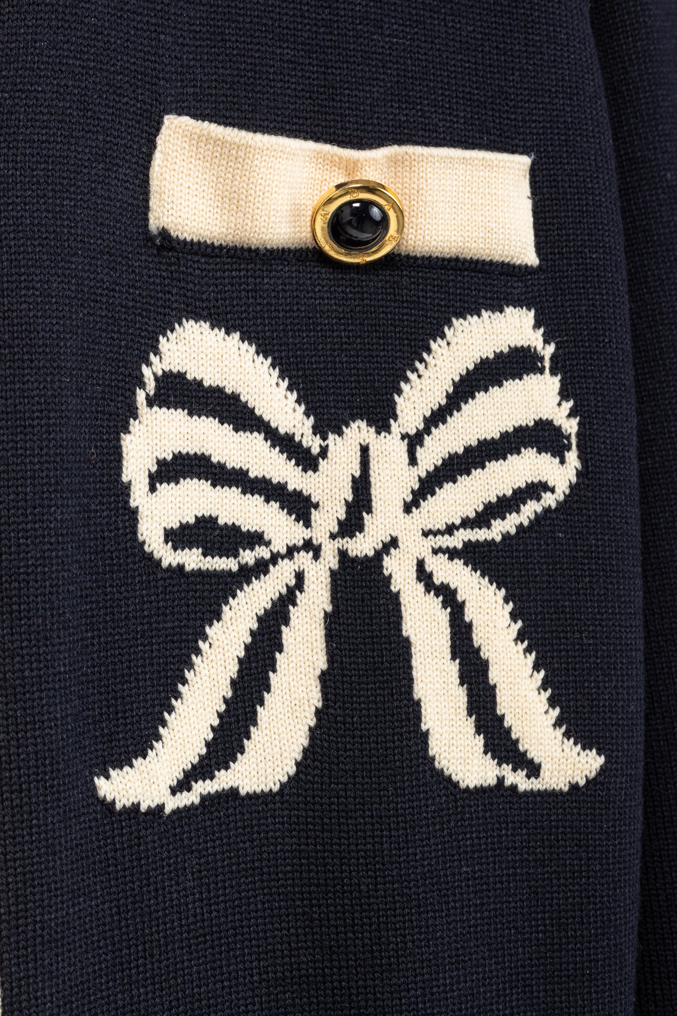 Escada by Margaretha Ley Navy Wool-Knit Bow Button Cardigan