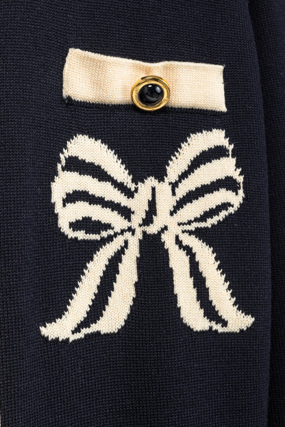 Escada by Margaretha Ley Navy Wool-Knit Bow Button Cardigan