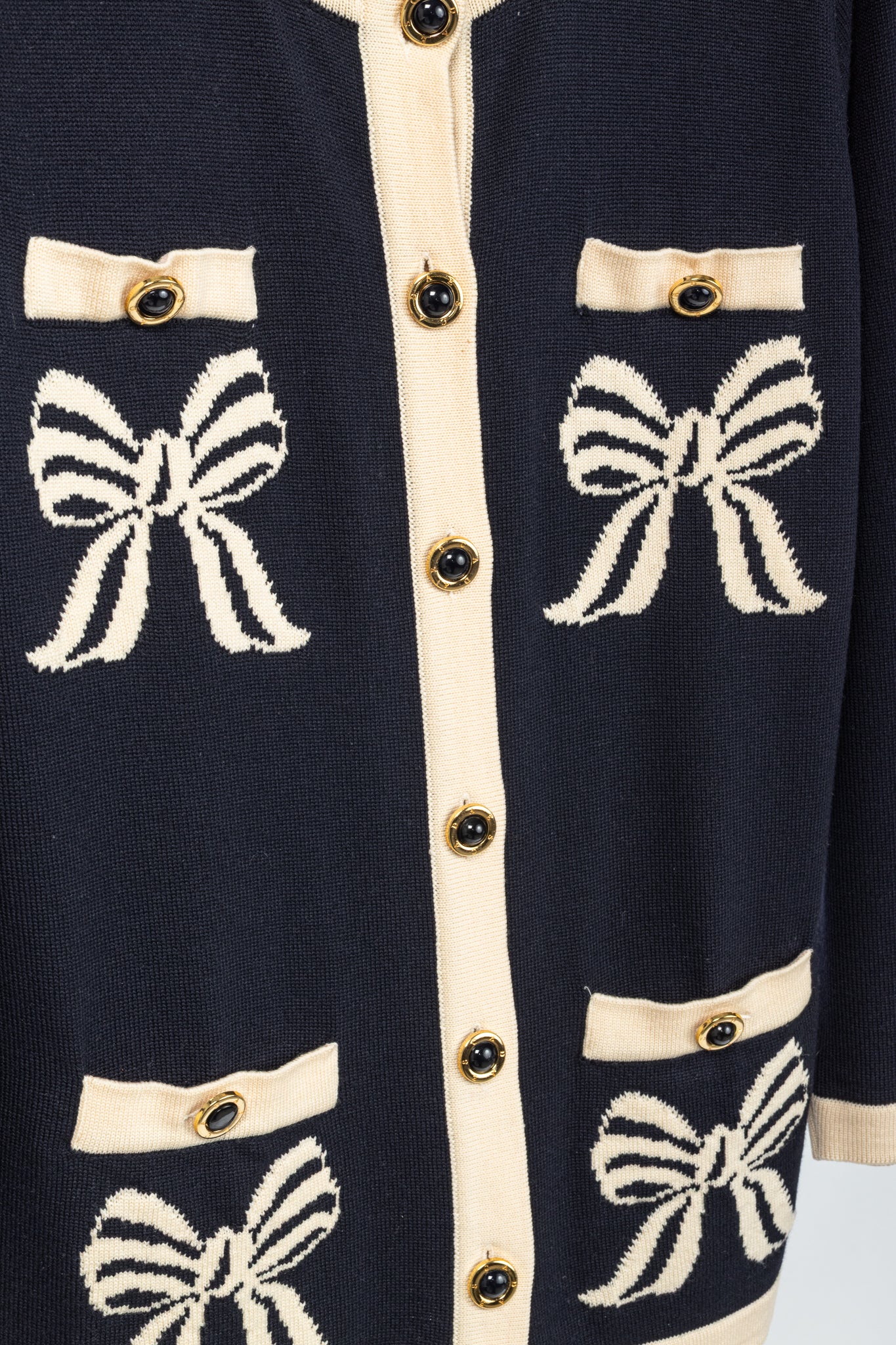 Escada by Margaretha Ley Navy Wool-Knit Bow Button Cardigan