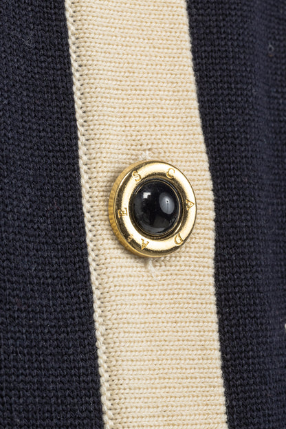 Escada by Margaretha Ley Navy Wool-Knit Bow Button Cardigan