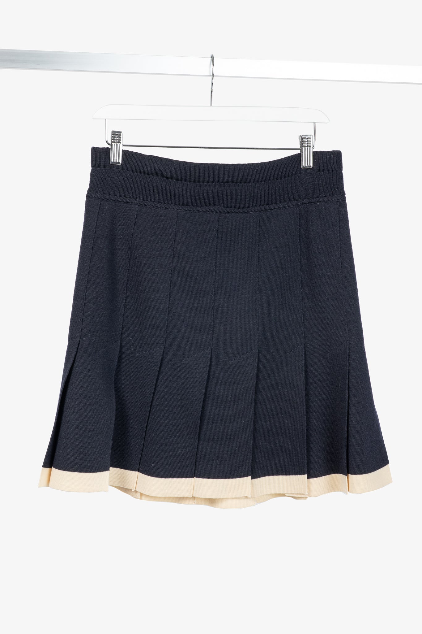 Escada by Margaretha Ley Navy Wool-Knit Piped Sweater & Skirt Set