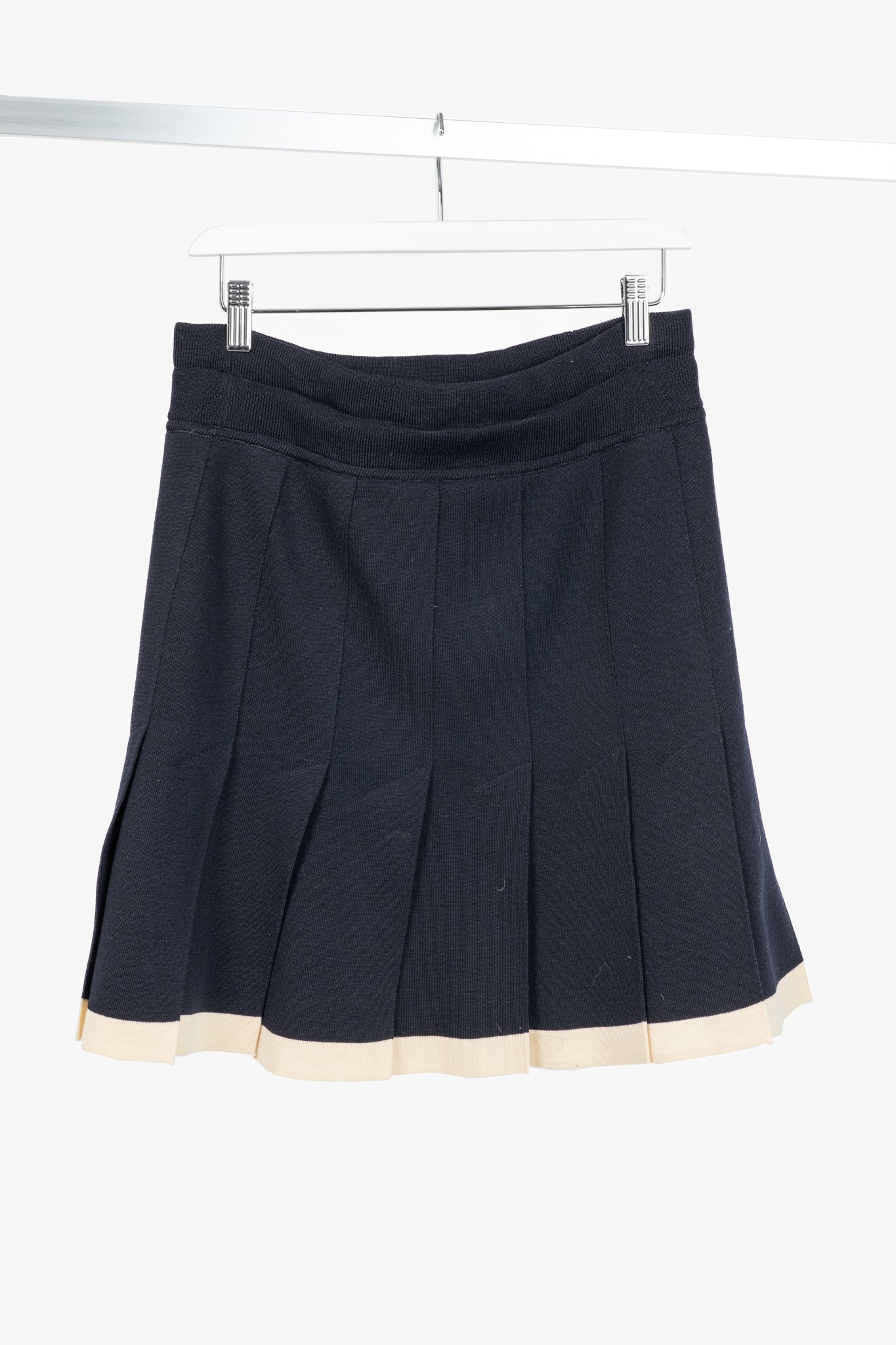 Escada by Margaretha Ley Navy Wool-Knit Piped Sweater & Skirt Set