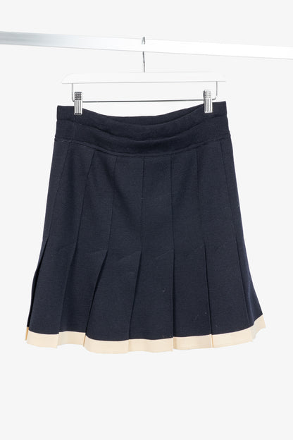 Escada by Margaretha Ley Navy Wool-Knit Piped Sweater & Skirt Set
