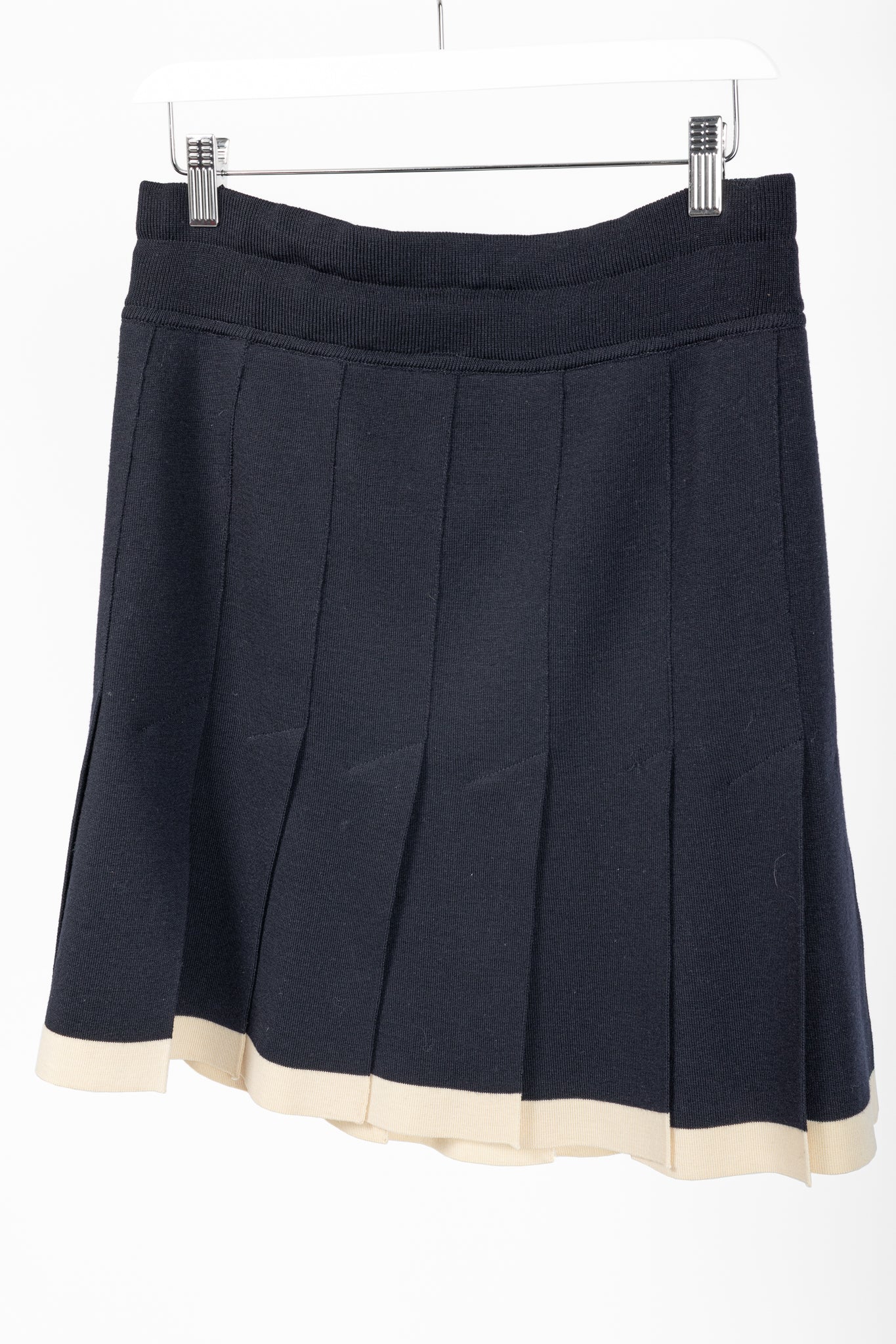 Escada by Margaretha Ley Navy Wool-Knit Piped Sweater & Skirt Set