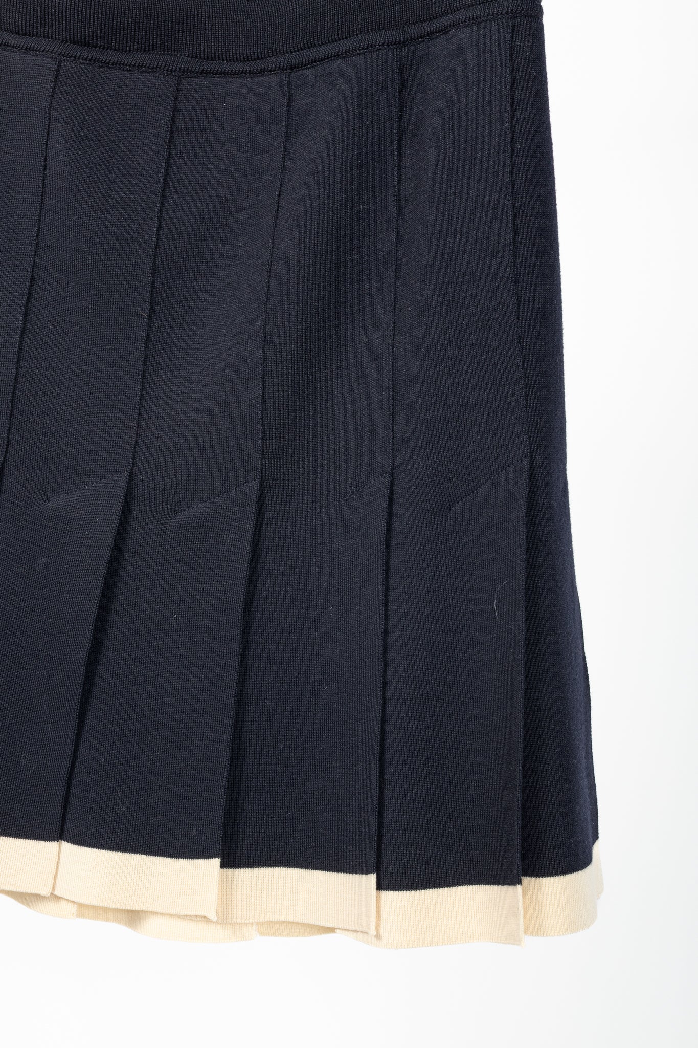 Escada by Margaretha Ley Navy Wool-Knit Piped Sweater & Skirt Set