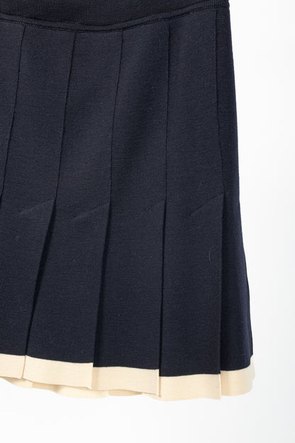 Escada by Margaretha Ley Navy Wool-Knit Piped Sweater & Skirt Set