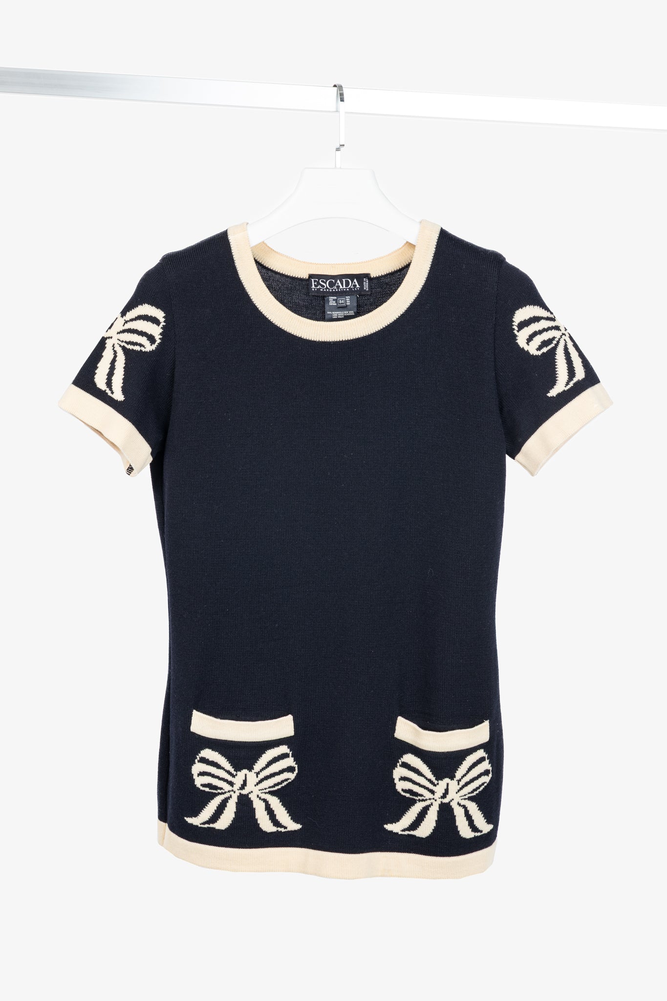 Escada by Margaretha Ley Navy Wool-Knit Piped Sweater & Skirt Set