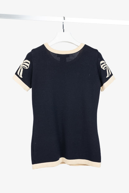 Escada by Margaretha Ley Navy Wool-Knit Piped Sweater & Skirt Set