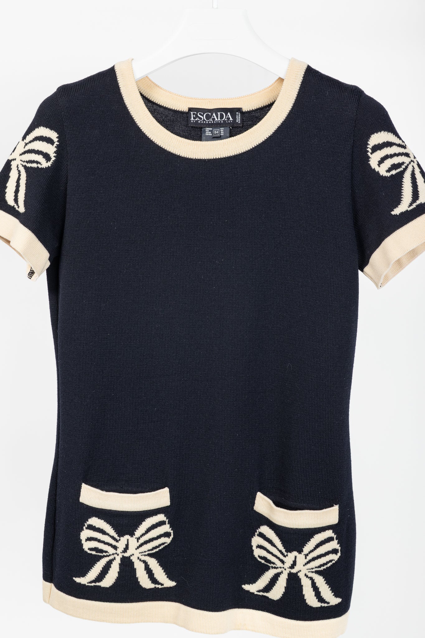 Escada by Margaretha Ley Navy Wool-Knit Piped Sweater & Skirt Set