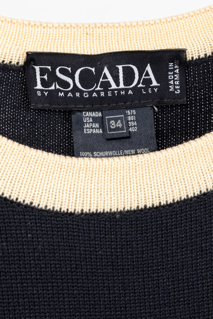 Escada by Margaretha Ley Navy Wool-Knit Piped Sweater & Skirt Set
