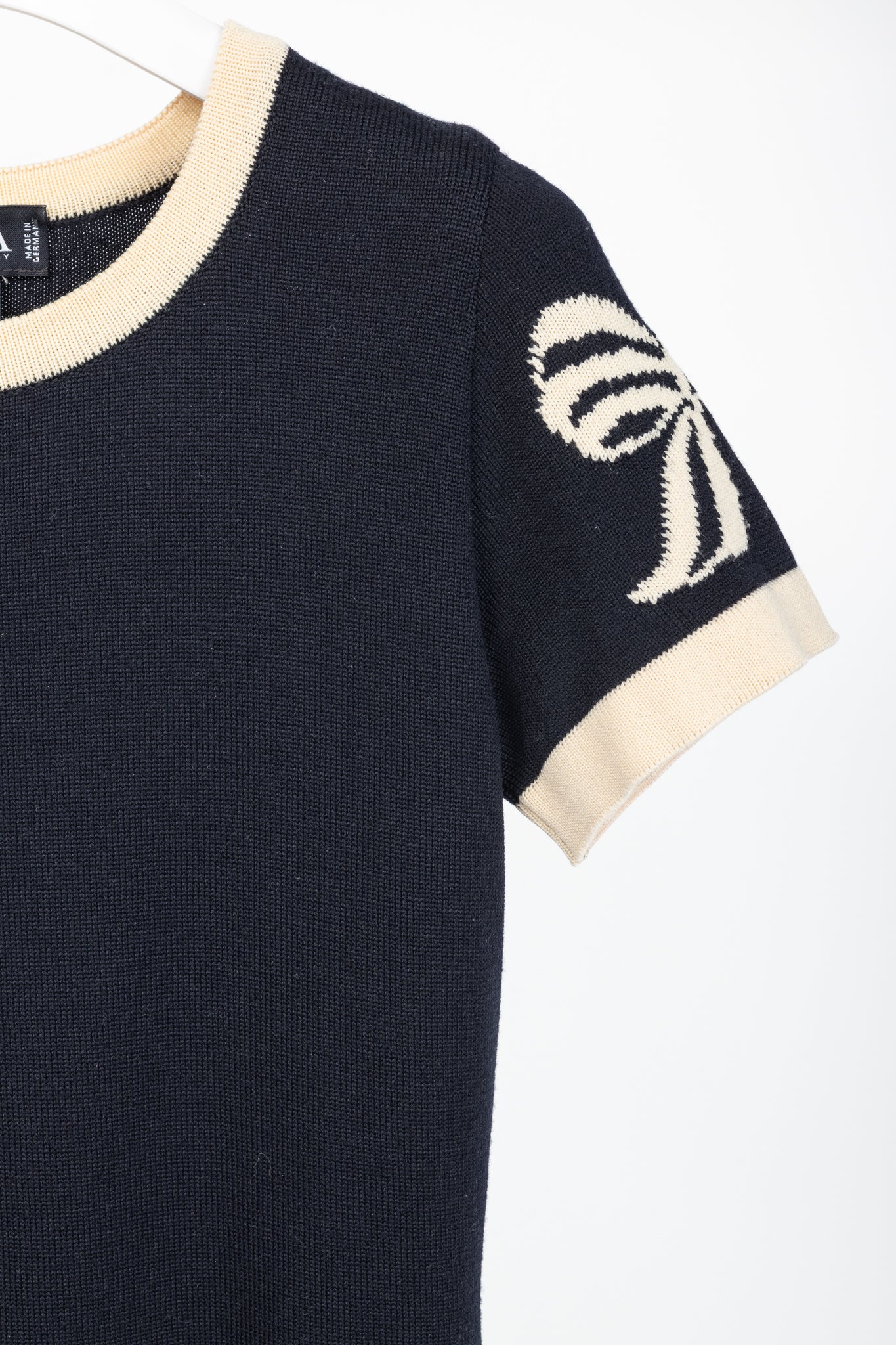 Escada by Margaretha Ley Navy Wool-Knit Piped Sweater & Skirt Set