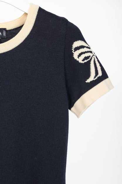Escada by Margaretha Ley Navy Wool-Knit Piped Sweater & Skirt Set