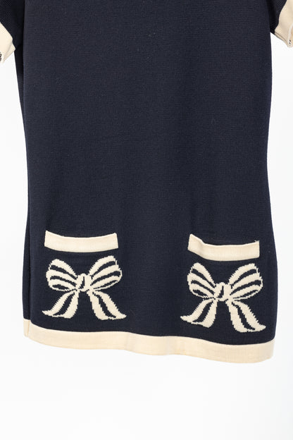 Escada by Margaretha Ley Navy Wool-Knit Piped Sweater & Skirt Set