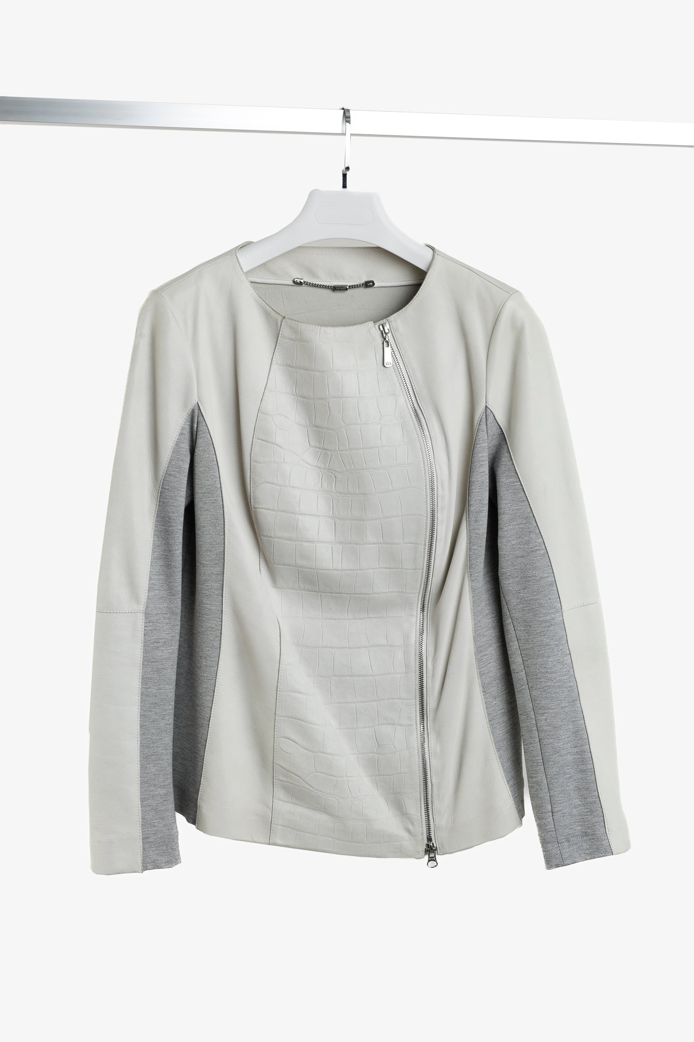 Escada Lilly Off-White Croc-Embossed Leather Panelled Jacket