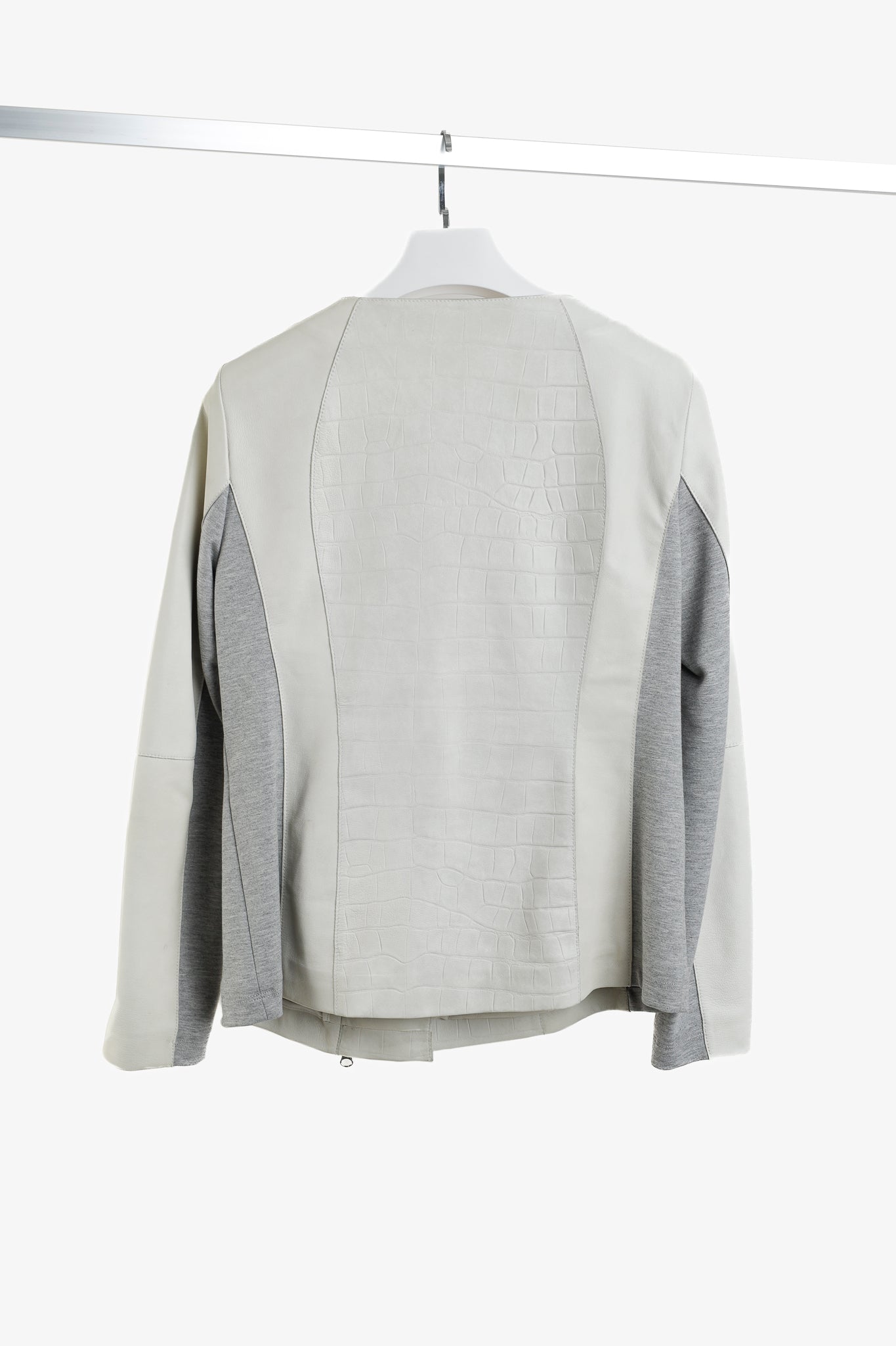 Escada Lilly Off-White Croc-Embossed Leather Panelled Jacket