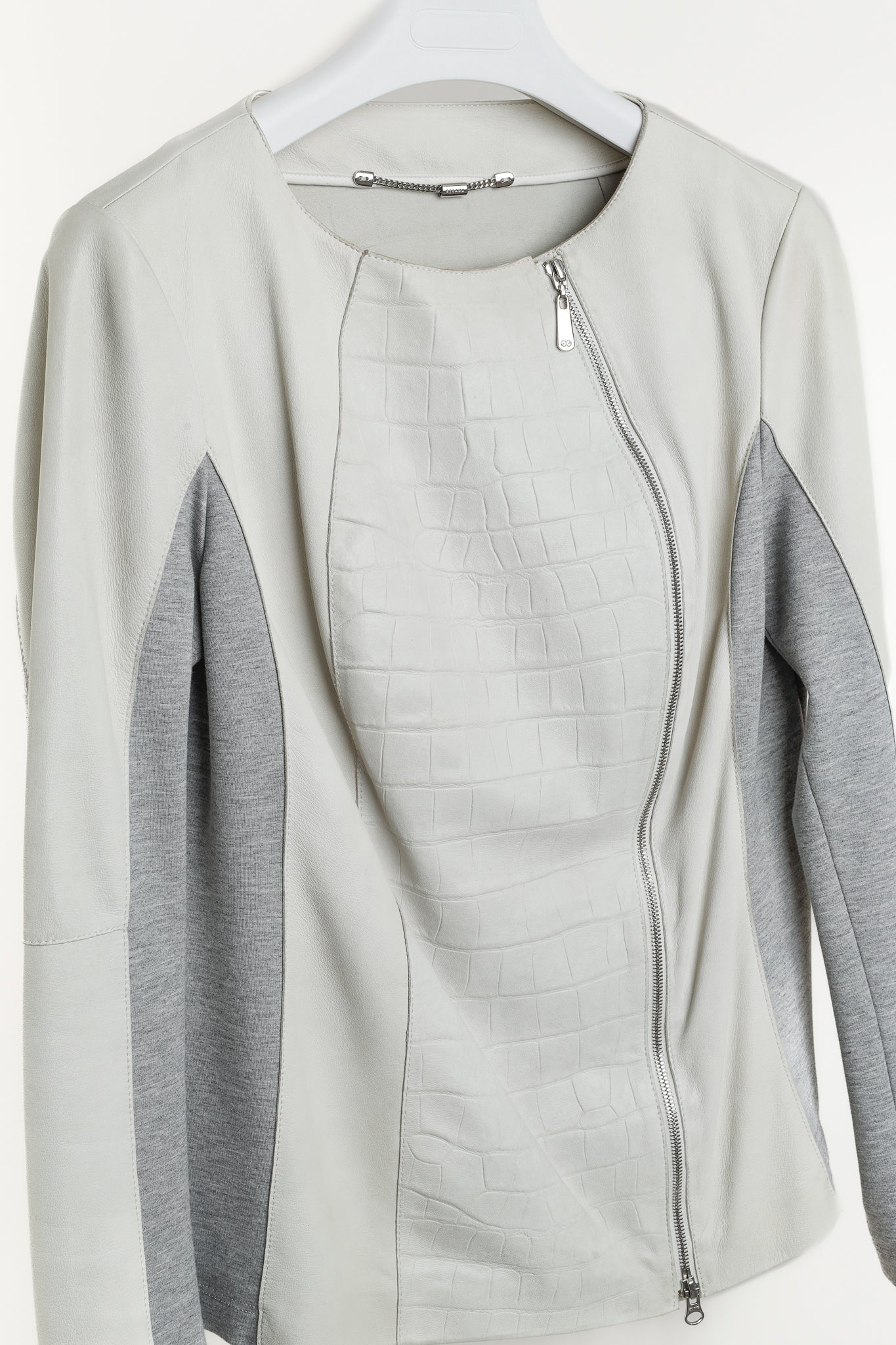 Escada Lilly Off-White Croc-Embossed Leather Panelled Jacket
