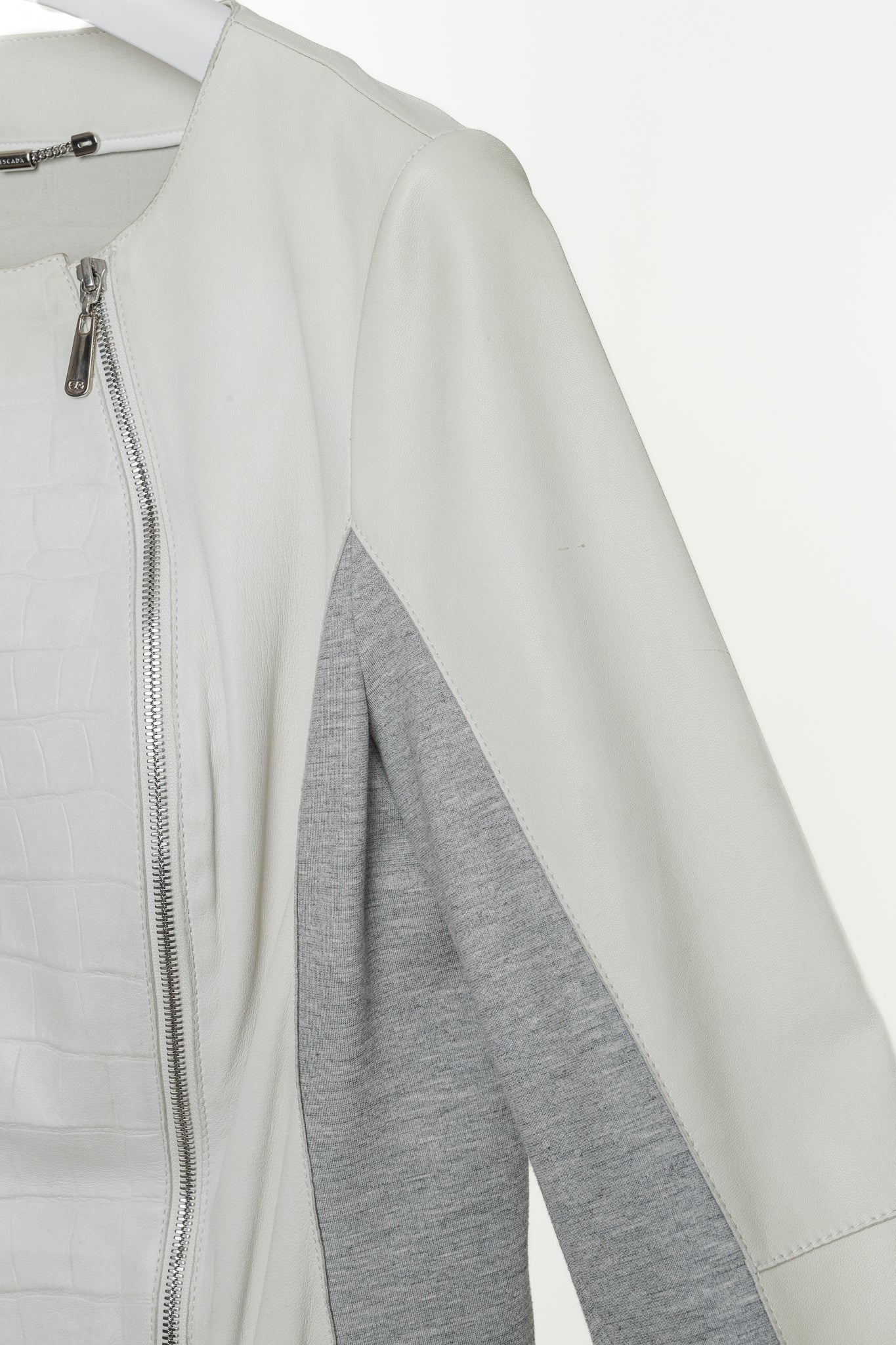 Escada Lilly Off-White Croc-Embossed Leather Panelled Jacket