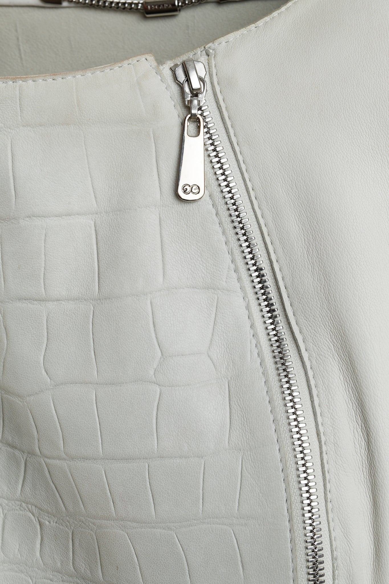 Escada Lilly Off-White Croc-Embossed Leather Panelled Jacket