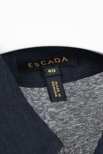 Escada Navy Silk Crepe Ruffle Buttoned Blouse