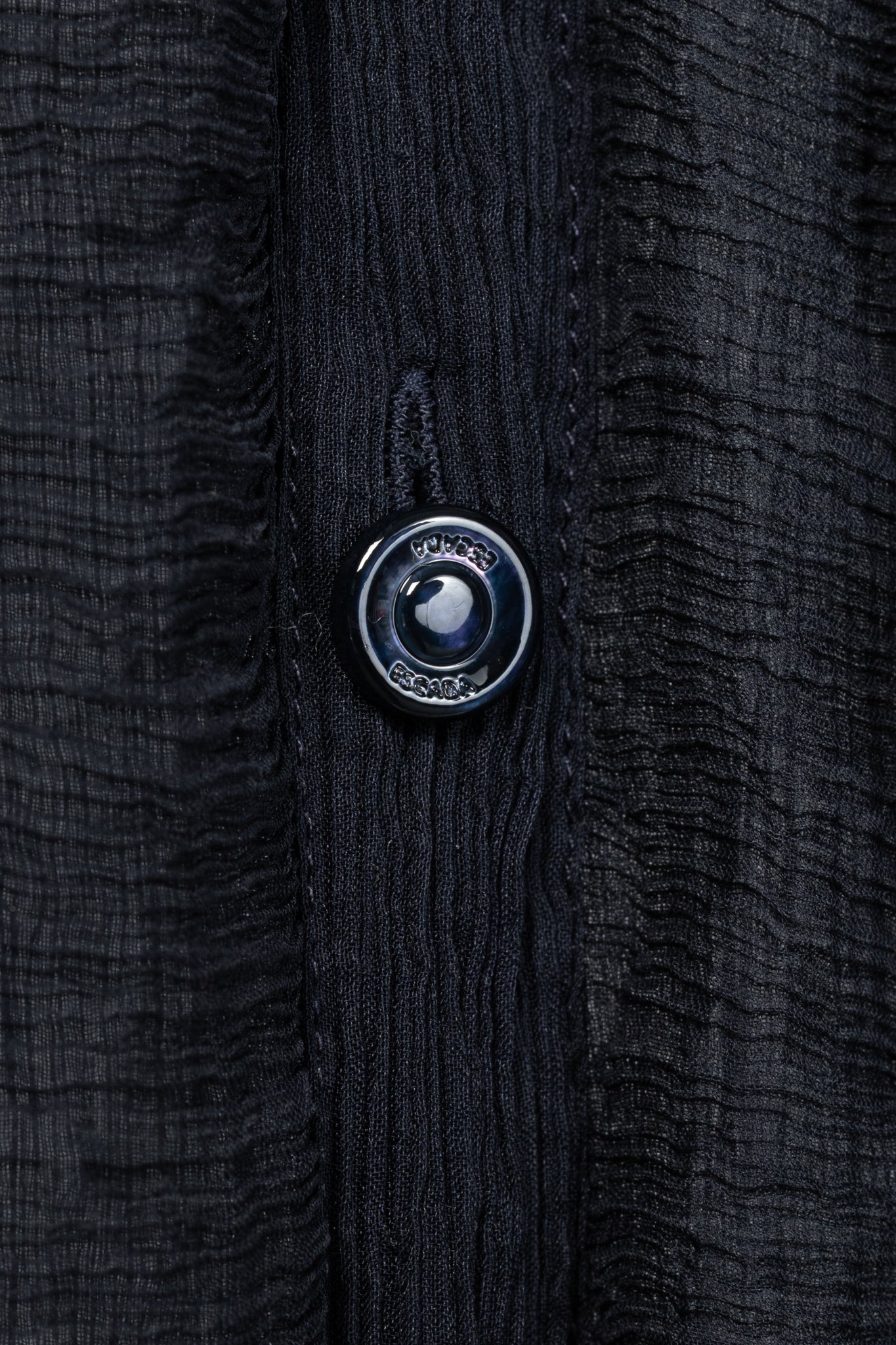Escada Navy Silk Crepe Ruffle Buttoned Blouse