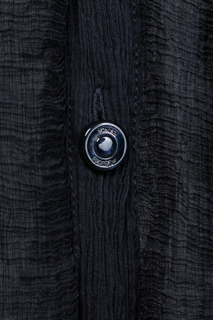 Escada Navy Silk Crepe Ruffle Buttoned Blouse