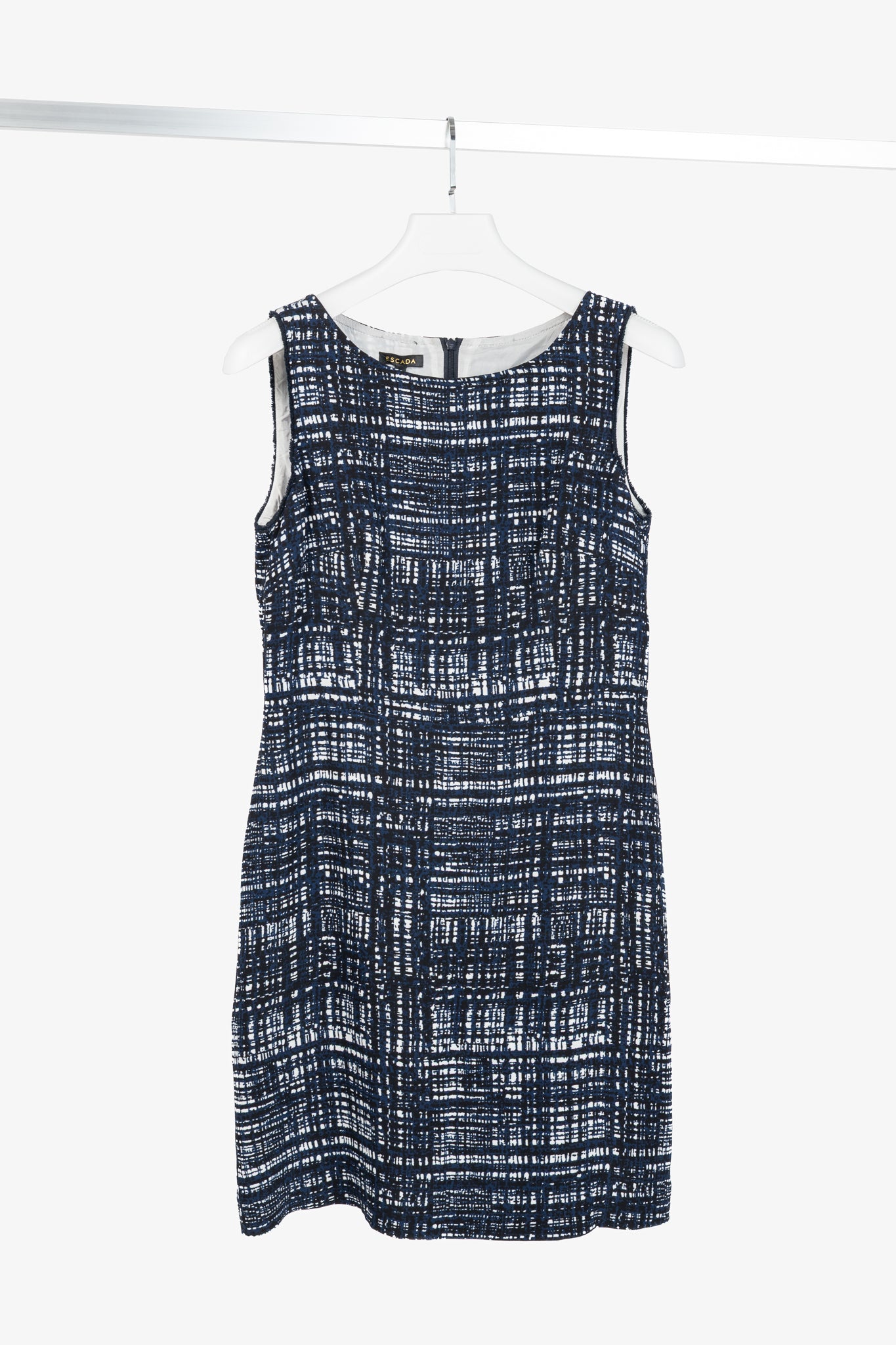 Escada Divatu "Open Miscellaneous" Navy Plaid Crepe Mini Dress