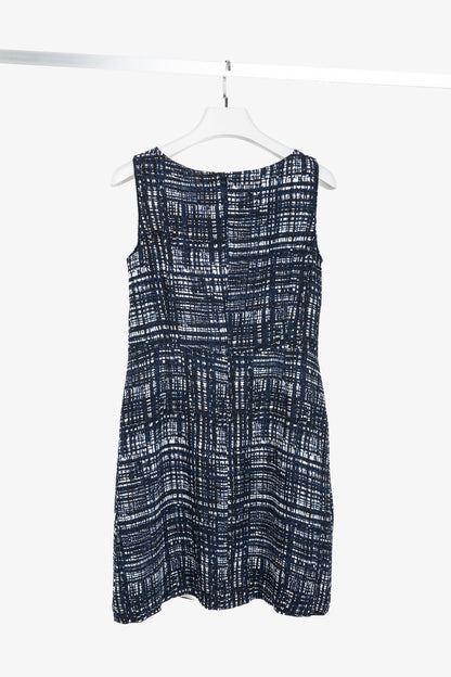 Escada Divatu "Open Miscellaneous" Navy Plaid Crepe Mini Dress