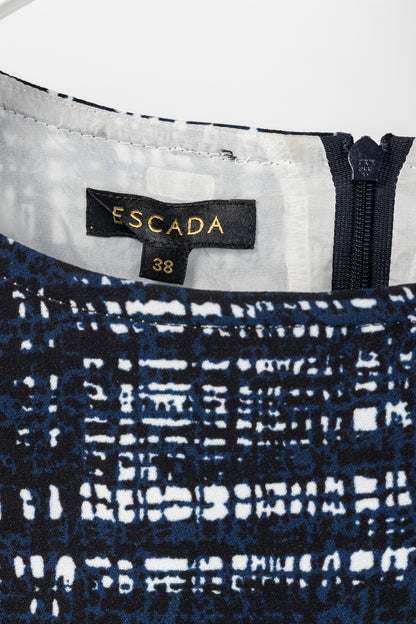 Escada Divatu "Open Miscellaneous" Navy Plaid Crepe Mini Dress