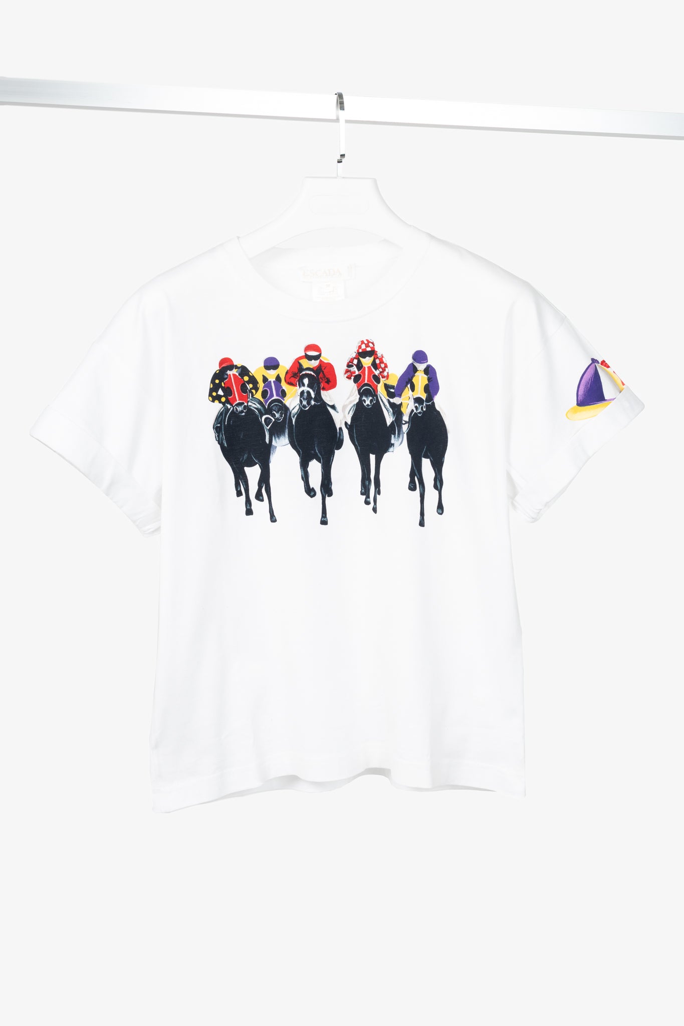 Escada Margaretha Ley White Cotton Equestrian-Motif T-Shirt