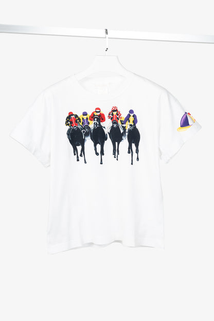 Escada Margaretha Ley White Cotton Equestrian-Motif T-Shirt