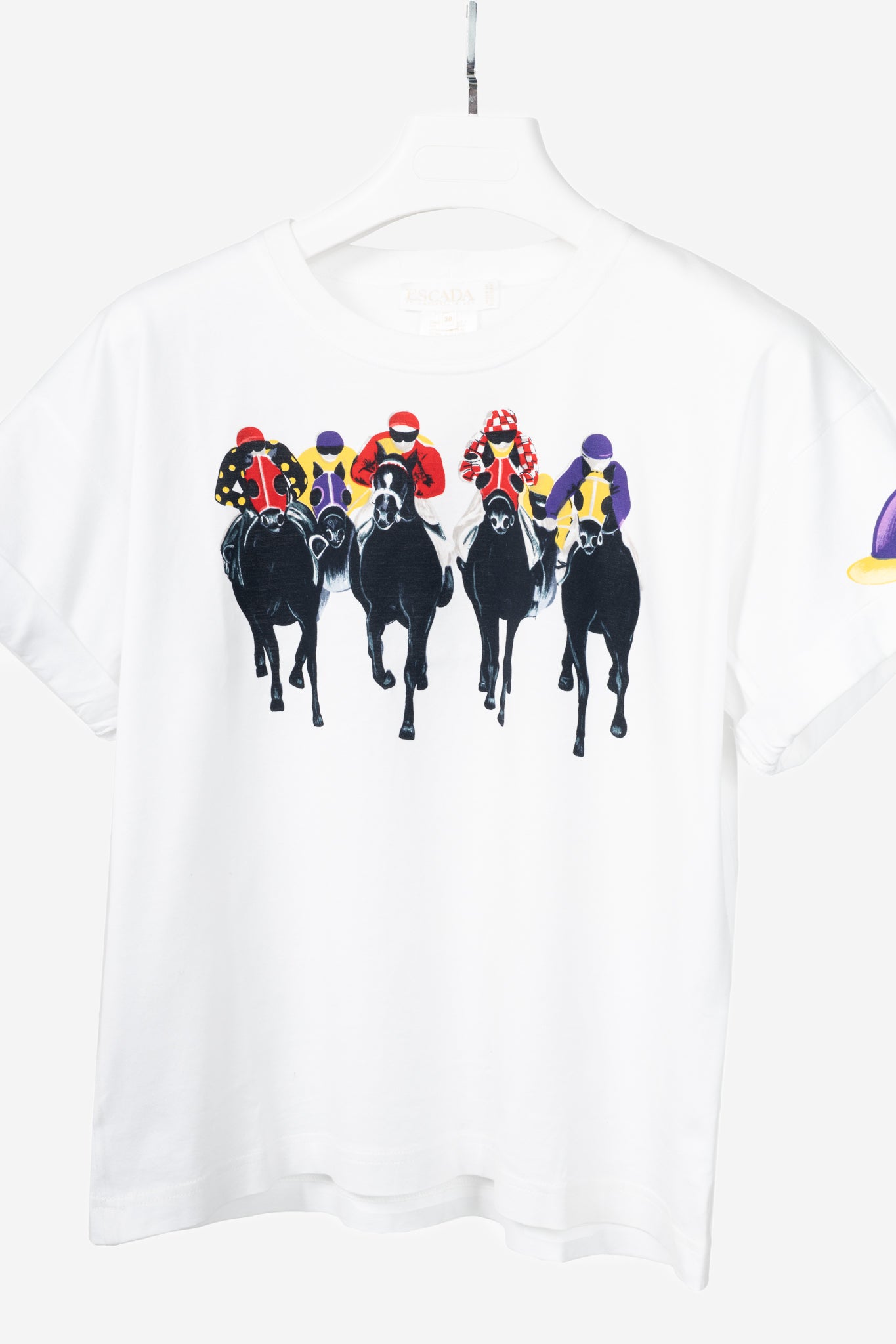 Escada Margaretha Ley White Cotton Equestrian-Motif T-Shirt