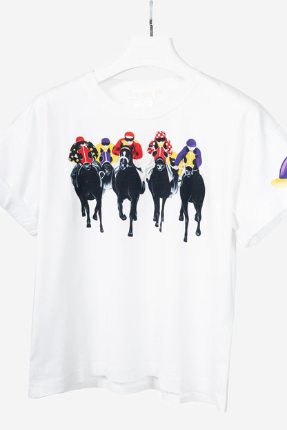 Escada Margaretha Ley White Cotton Equestrian-Motif T-Shirt