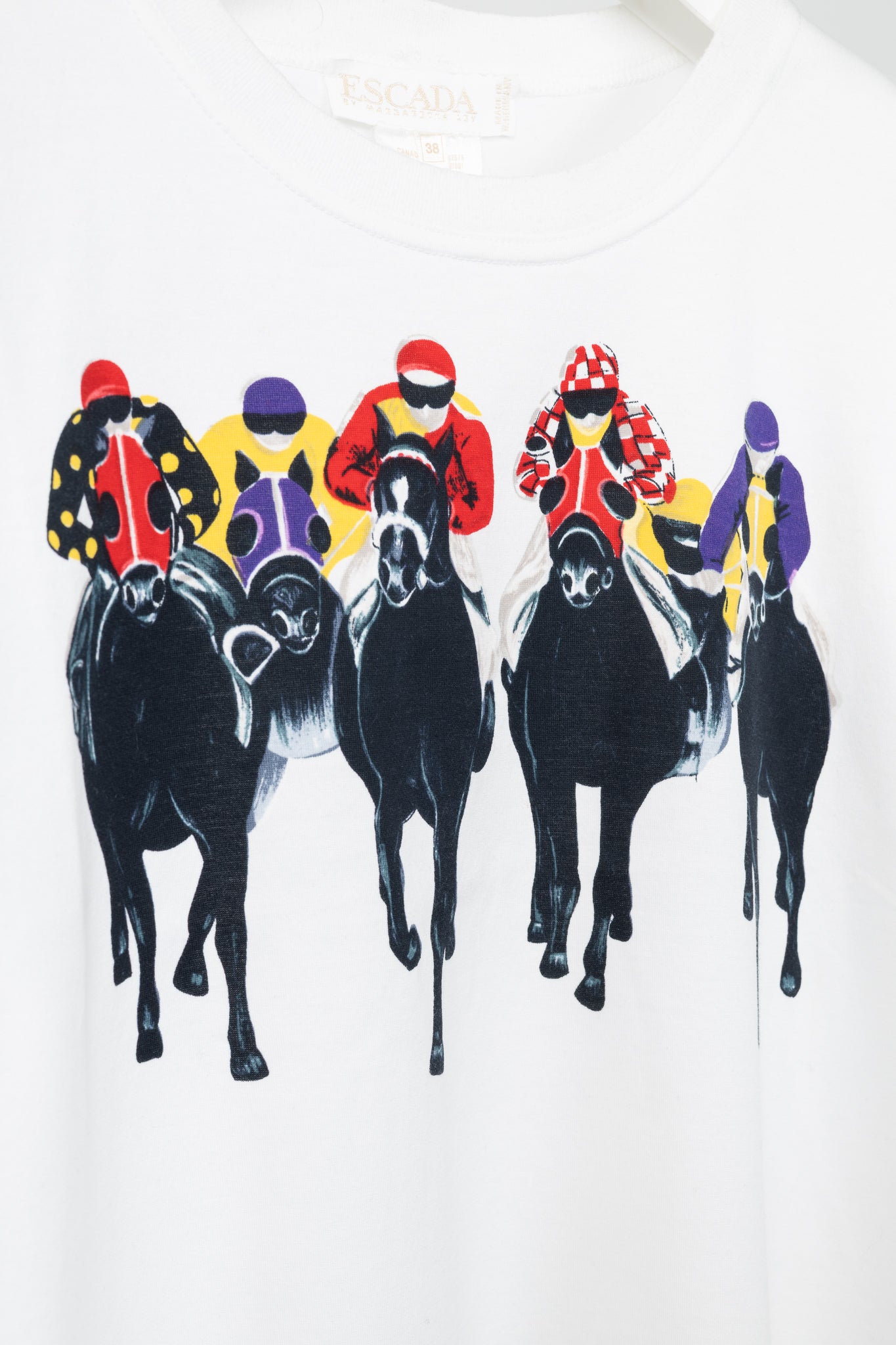Escada Margaretha Ley White Cotton Equestrian-Motif T-Shirt