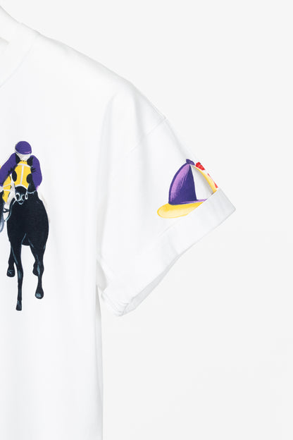 Escada Margaretha Ley White Cotton Equestrian-Motif T-Shirt
