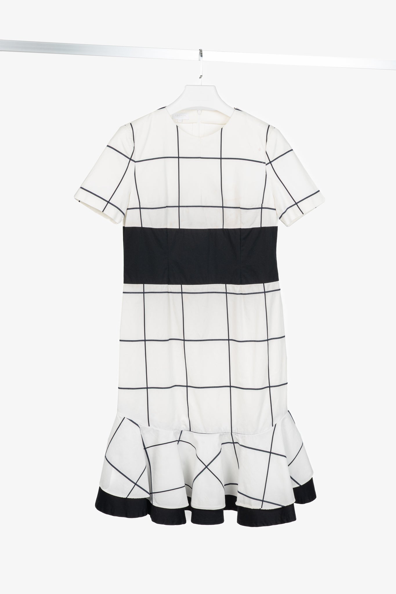Escada Sport White Windowpane Cotton Flounce-Hem Dress