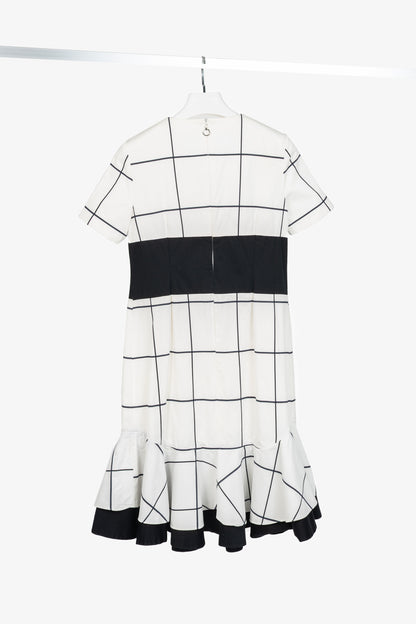 Escada Sport White Windowpane Cotton Flounce-Hem Dress
