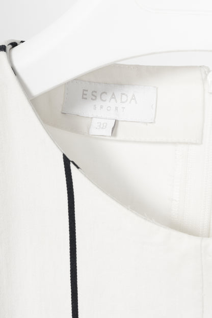 Escada Sport White Windowpane Cotton Flounce-Hem Dress
