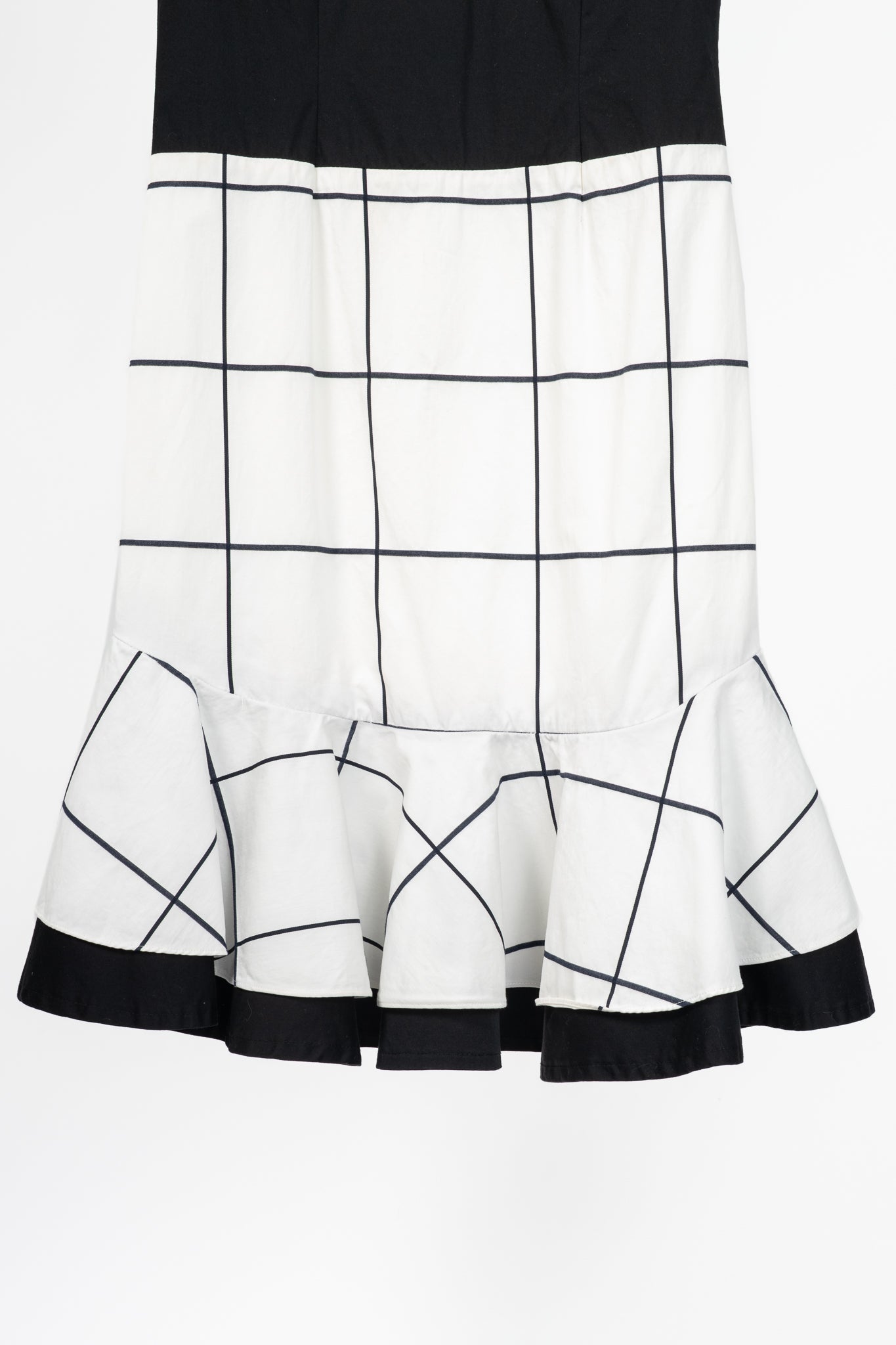 Escada Sport White Windowpane Cotton Flounce-Hem Dress