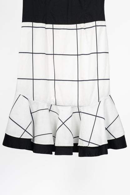 Escada Sport White Windowpane Cotton Flounce-Hem Dress