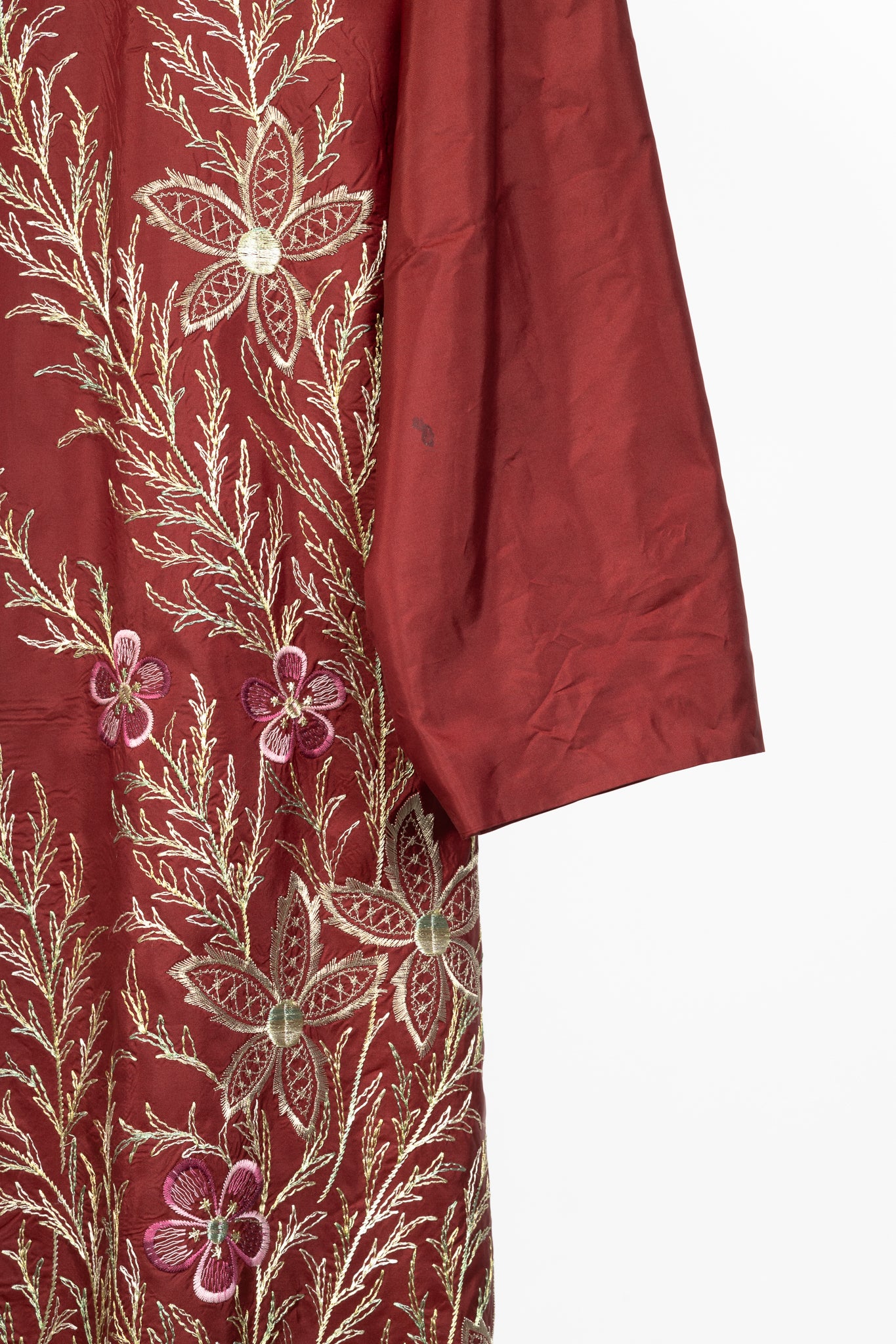 eskandar Red Silk Taffeta Floral-Embroidered Topper Coat